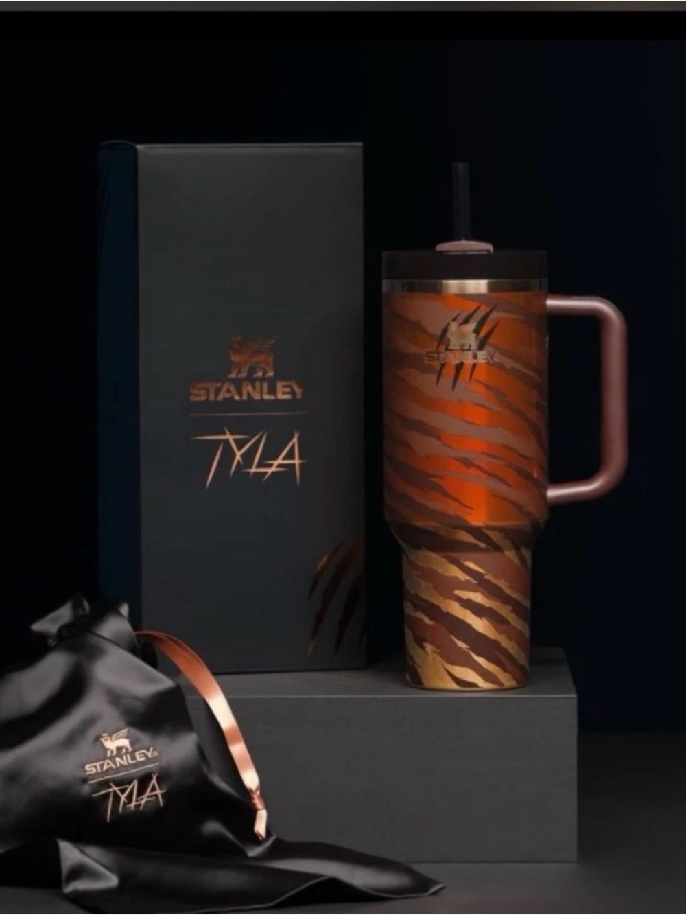TAYLA STANLEY Orange and Brown Tiger Pattern Tumbler
